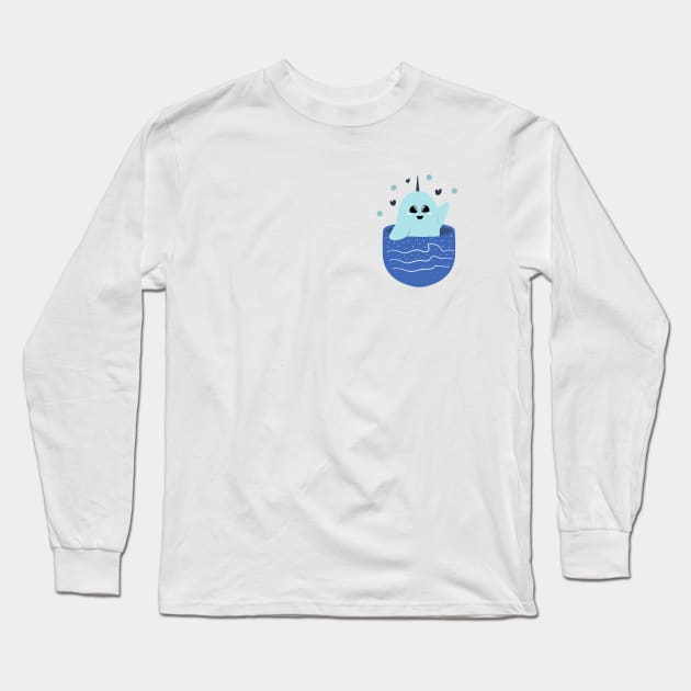 Cute Baby Narwhale in Pocket Long Sleeve T-Shirt by PandLCreations